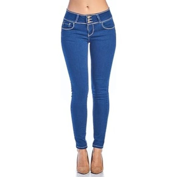 Love Moda Women's Mid Rise Denim Skinny Jeans with Comfort Stretch - Picture 1 of 5